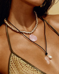 The Rose Quartz Rio Rhinestone Necklace- Gold view 2