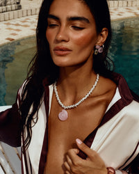 The Luv Aj Rio Rhinestone Necklace in Silver on model View 6