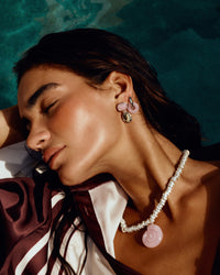 The Luv Aj Rose Quartz Palma Studs on Model View 3