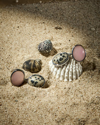 The Luv Aj Rose Quartz Palma Studs in Silver in the sand View 4