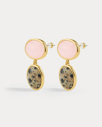 The Luv Aj Rose Quartz Palma Studs in Gold on white background View 1