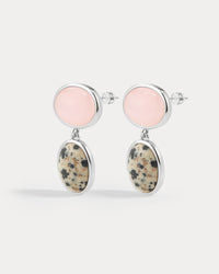 The Luv Aj Rose Quartz Palma Studs in Silver on White Background View 1