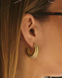 The Luv Aj XL Georgia Ridged Hoops in Gold on Model View 3
