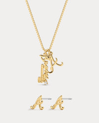 Bijoux MLB Logo Studs & Layered Nameplate Necklace Bundle - Gold View 2