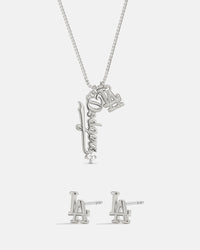 Bijoux MLB Logo Studs & Layered Nameplate Necklace Bundle - Silver View 1