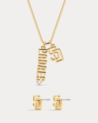 Bijoux MLB Logo Studs & Layered Nameplate Necklace Bundle - Gold View 3