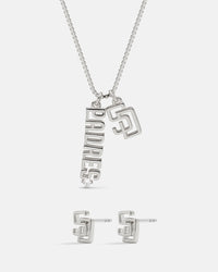 Bijoux MLB Logo Studs & Layered Nameplate Necklace Bundle - Silver View 5