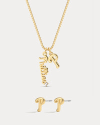 Bijoux MLB Logo Studs & Layered Nameplate Necklace Bundle - Gold View 4