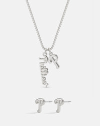 Bijoux MLB Logo Studs & Layered Nameplate Necklace Bundle - Silver View 4