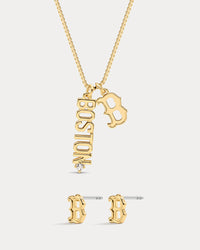 Bijoux MLB Logo Studs & Layered Nameplate Necklace Bundle - Gold View 5