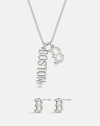 Bijoux MLB Logo Studs & Layered Nameplate Necklace Bundle - Silver View 3