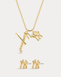 Bijoux MLB Logo Studs & Layered Nameplate Necklace Bundle - Gold View 6