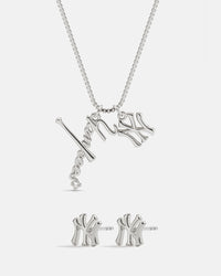 Bijoux MLB Logo Studs & Layered Nameplate Necklace Bundle - Silver view 2