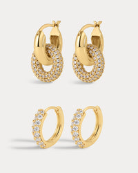 Baby Pave Huggies & Pave Interlock Hoops - Gold View 1