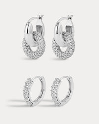 Baby Pave Huggies & Pave Interlock Hoops - Silver