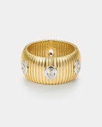 The Luv Aj Georgia Ridged Band in Gold on White Background View 1