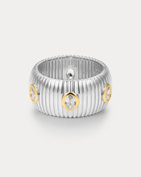 The Luv Aj Georgia Ridged Band in Silver on white background View 1