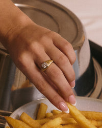 The Luv Aj Georgia Stone Signet Ring in Gold on Models hand View 2