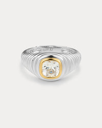 The Luv Aj Georgia Stone Signet Ring in Silver on white background View 1