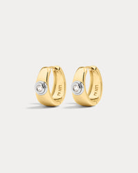 The Luv Aj Luna Bezel Hoops in Gold on white background View 1