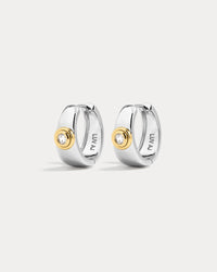 The Luv Aj Luna Bezel hoops in silver on white background View 1