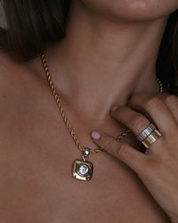 The Luv Aj Luna Bezel Pendant Necklace in Gold on Model  View 2