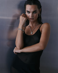 The Luv Aj Luna Bezel Pendant Necklace in Silver on model View 5
