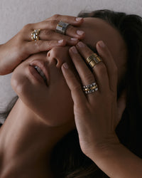 The Luv Aj Luna Bezel Ring Set in Gold and Silver on model View 5