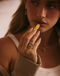 The Luv Aj Marais Wave Ring Set in Gold on Model  View 2