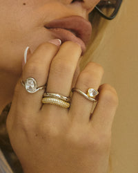 The Luv Aj Marais Wave Ring Set in Silver on Model View 2