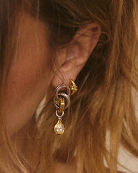 The Luv Aj Margaux Knot Hoops in Gold on Model View 4