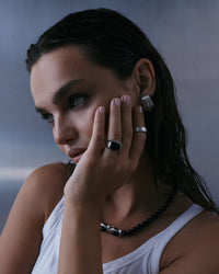 The Luv Aj Midnight Mesa Beaded Necklace in Silver on Model View 5