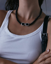 The Luv Aj Midnight Mesa Beaded Necklace in Silver on Model  View 2