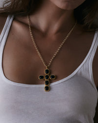 The Luv Aj Midnight Mesa Cross Necklace in Gold on Model  View 2