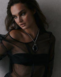 The Luv Aj Midnight Mesa Pendant necklace in silver on model  View 3