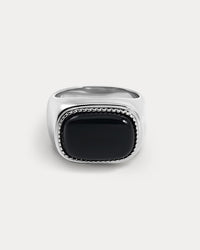 The Luv Aj Midnight Mesa Signet Ring in Silver on White Background View 1