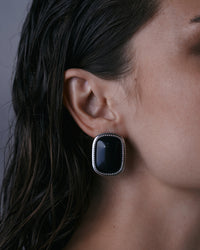 The Luv Aj Midnight Mesa Statement Studs in Silver on Model View 2