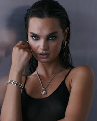 The Luv Aj Noir Link Bracelet in Silver on model View 2
