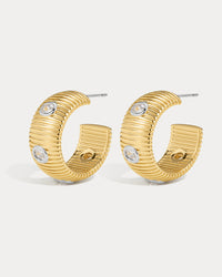 The Luv Aj Pave Georgia Ridged Hoops in Gold on white background View 1