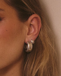 The Luv Aj Pave Georgia Ridged Hoops in Silver on Model View 3