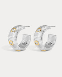 The Luv Aj Pave Georgia Ridged Hoops in Silver on white background View 1