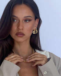 Luv Aj Pave Interlock Hoops Gold-stacked look  View 5