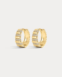 The Luv Aj Pave Marbella Ridged Hoops in Gold on white background View 1