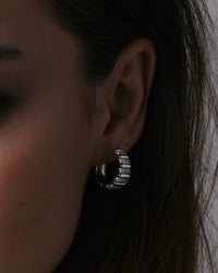The Luv Aj Pave Marbella Ridged hoops in silver on model  View 2