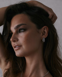 The Luv Aj Pave Marbella Ridged hoops in silver on model  View 4