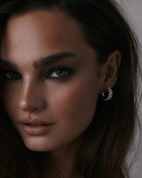 The Luv Aj Pave Marbella Ridged Hoops in Silver on Model  View 5
