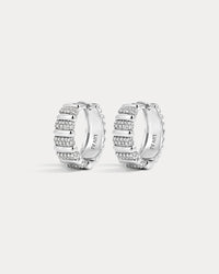 The Luv Aj Pave Marbella Ridged hoops in silver on white background View 1