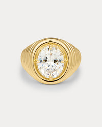 The Luv Aj Reve Ridged Signet Ring in Gold on white background View 1