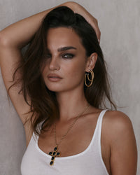 The Luv Aj Sierra Rope and XL Sierra Rope Hoops in Gold on model  View 3
