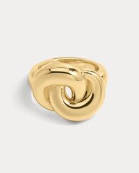 The Luv Aj Solstice Knot Ring in Gold on white background View 1